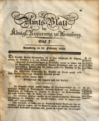 Amtsblatt für den Regierungsbezirk Arnsberg Samstag 16. Februar 1833