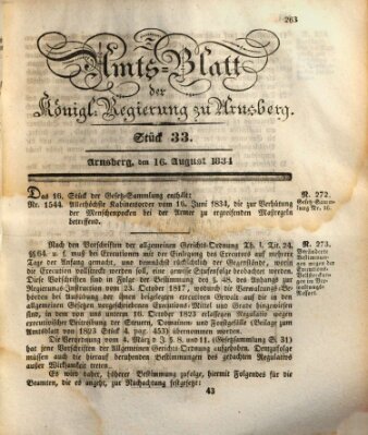Amtsblatt für den Regierungsbezirk Arnsberg Samstag 16. August 1834