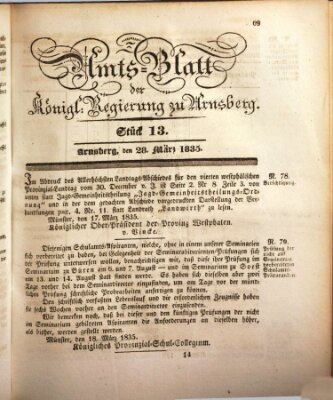 Amtsblatt für den Regierungsbezirk Arnsberg Samstag 28. März 1835