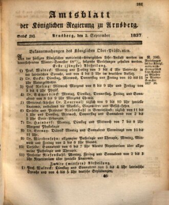 Amtsblatt für den Regierungsbezirk Arnsberg Samstag 2. September 1837