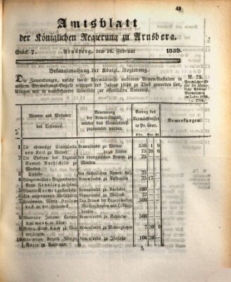 Amtsblatt für den Regierungsbezirk Arnsberg Samstag 16. Februar 1839