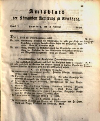 Amtsblatt für den Regierungsbezirk Arnsberg Freitag 14. Februar 1840