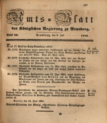 Amtsblatt für den Regierungsbezirk Arnsberg Samstag 9. Juli 1842