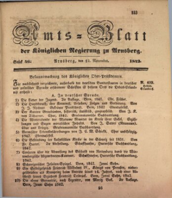Amtsblatt für den Regierungsbezirk Arnsberg Samstag 12. November 1842