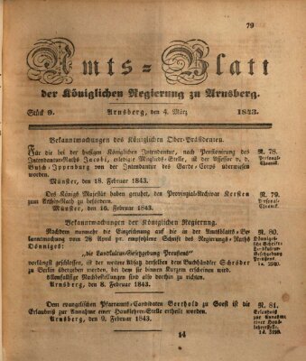 Amtsblatt für den Regierungsbezirk Arnsberg Samstag 4. März 1843