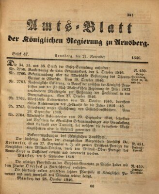 Amtsblatt für den Regierungsbezirk Arnsberg Samstag 21. November 1846