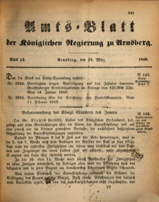 Amtsblatt für den Regierungsbezirk Arnsberg Samstag 25. März 1848