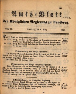 Amtsblatt für den Regierungsbezirk Arnsberg Samstag 9. März 1850