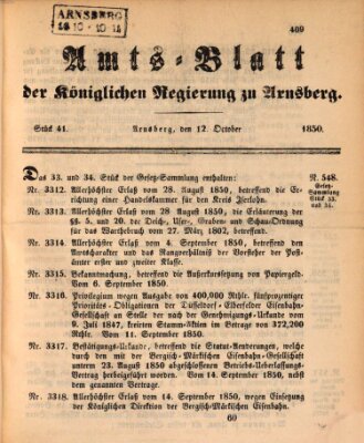 Amtsblatt für den Regierungsbezirk Arnsberg Samstag 12. Oktober 1850