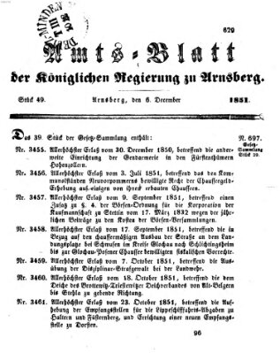 Amtsblatt für den Regierungsbezirk Arnsberg Samstag 6. Dezember 1851
