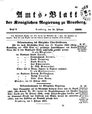 Amtsblatt für den Regierungsbezirk Arnsberg Samstag 21. Februar 1852