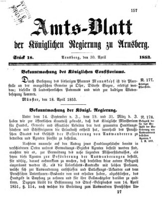 Amtsblatt für den Regierungsbezirk Arnsberg Samstag 30. April 1853