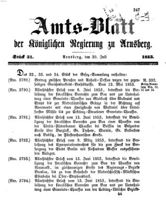 Amtsblatt für den Regierungsbezirk Arnsberg Samstag 30. Juli 1853