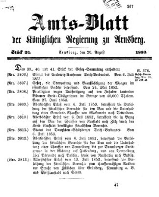 Amtsblatt für den Regierungsbezirk Arnsberg Samstag 20. August 1853