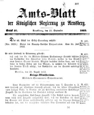 Amtsblatt für den Regierungsbezirk Arnsberg Samstag 10. September 1853