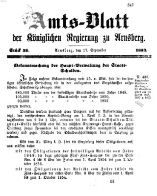 Amtsblatt für den Regierungsbezirk Arnsberg Samstag 17. September 1853