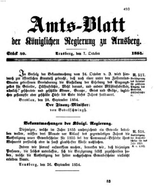 Amtsblatt für den Regierungsbezirk Arnsberg Samstag 7. Oktober 1854