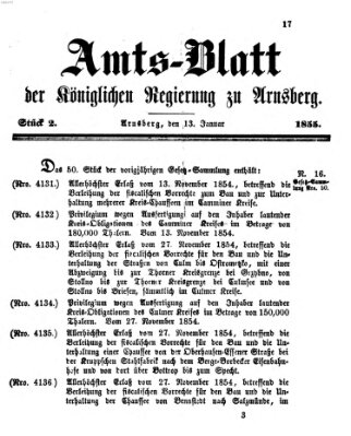 Amtsblatt für den Regierungsbezirk Arnsberg Samstag 13. Januar 1855
