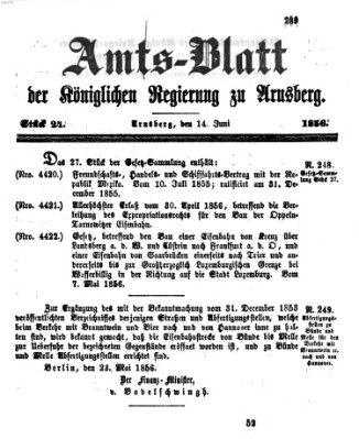 Amtsblatt für den Regierungsbezirk Arnsberg Samstag 14. Juni 1856