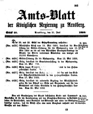Amtsblatt für den Regierungsbezirk Arnsberg Samstag 21. Juni 1856