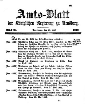 Amtsblatt für den Regierungsbezirk Arnsberg Samstag 28. Juni 1856