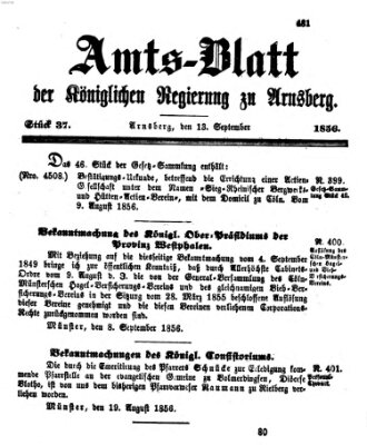 Amtsblatt für den Regierungsbezirk Arnsberg Samstag 13. September 1856