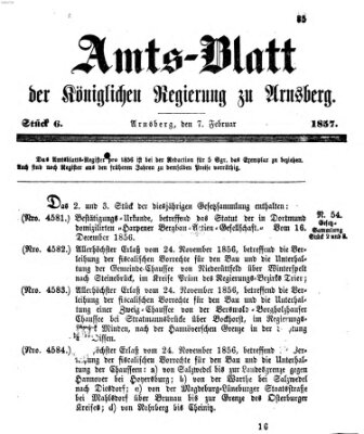 Amtsblatt für den Regierungsbezirk Arnsberg Samstag 7. Februar 1857