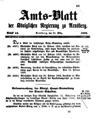 Amtsblatt für den Regierungsbezirk Arnsberg Samstag 20. März 1858