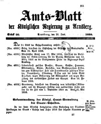 Amtsblatt für den Regierungsbezirk Arnsberg Samstag 26. Juni 1858