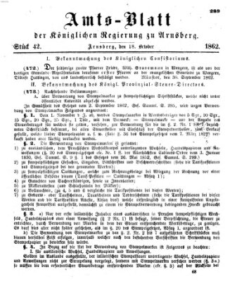 Amtsblatt für den Regierungsbezirk Arnsberg Samstag 18. Oktober 1862