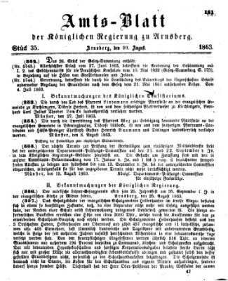 Amtsblatt für den Regierungsbezirk Arnsberg Samstag 29. August 1863