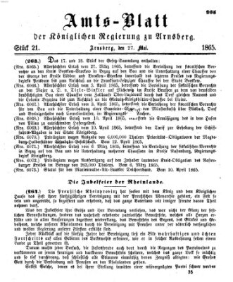 Amtsblatt für den Regierungsbezirk Arnsberg Samstag 27. Mai 1865