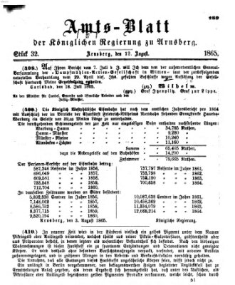 Amtsblatt für den Regierungsbezirk Arnsberg Samstag 12. August 1865