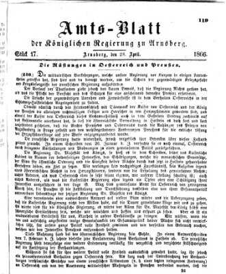 Amtsblatt für den Regierungsbezirk Arnsberg Samstag 28. April 1866