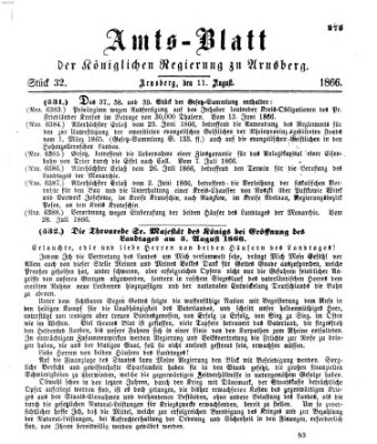 Amtsblatt für den Regierungsbezirk Arnsberg Samstag 11. August 1866