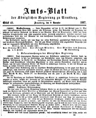 Amtsblatt für den Regierungsbezirk Arnsberg Samstag 9. November 1867