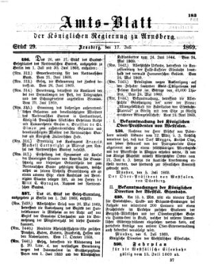 Amtsblatt für den Regierungsbezirk Arnsberg Samstag 17. Juli 1869