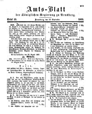 Amtsblatt für den Regierungsbezirk Arnsberg Samstag 25. September 1869