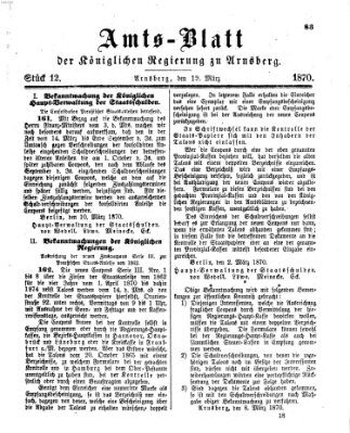 Amtsblatt für den Regierungsbezirk Arnsberg Samstag 19. März 1870
