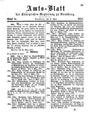 Amtsblatt für den Regierungsbezirk Arnsberg Samstag 2. April 1870