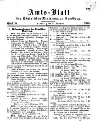 Amtsblatt für den Regierungsbezirk Arnsberg Samstag 17. September 1870
