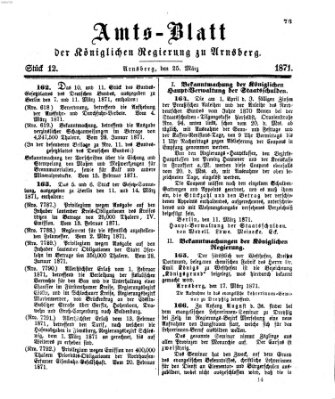 Amtsblatt für den Regierungsbezirk Arnsberg Samstag 25. März 1871