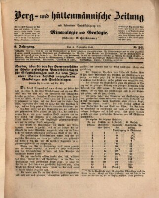 Berg- und hüttenmännische Zeitung Mittwoch 5. September 1849