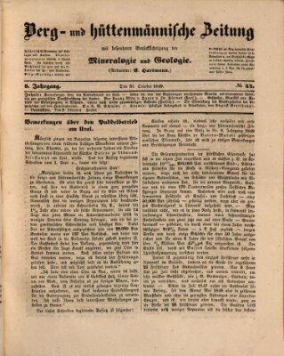 Berg- und hüttenmännische Zeitung Mittwoch 31. Oktober 1849
