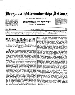 Berg- und hüttenmännische Zeitung Mittwoch 3. September 1851