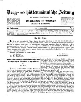 Berg- und hüttenmännische Zeitung Donnerstag 1. Januar 1852