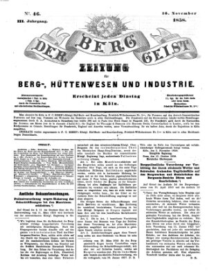 Der Berggeist Dienstag 16. November 1858