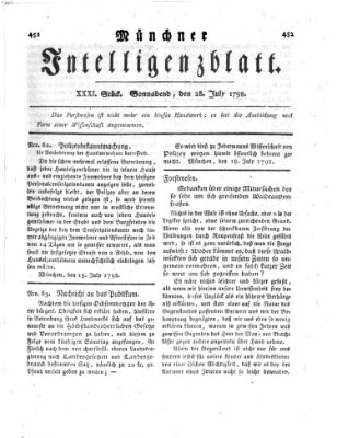 Münchner Intelligenzblatt Samstag 28. Juli 1798
