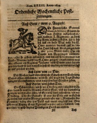 Ordentliche wochentliche Post-Zeitungen Dienstag 9. August 1639