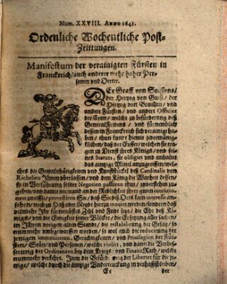 Ordentliche wochentliche Post-Zeitungen Donnerstag 11. Juli 1641